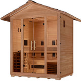 GOLDEN DESIGNS "GARGELLEN" 5 PERSON HYBRID (PURETECH™ FULL SPECTRUM IR OR TRADITIONAL STOVE) OUTDOOR SAUNA - CANADIAN HEMLOCK