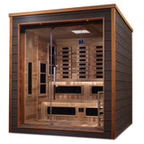 GOLDEN DESIGNS KARLSTAD 6 PERSON OUTDOOR-INDOOR PURETECH™ HYBRID FULL SPECTRUM SAUNA CANADIAN RED CEDAR INTERIOR