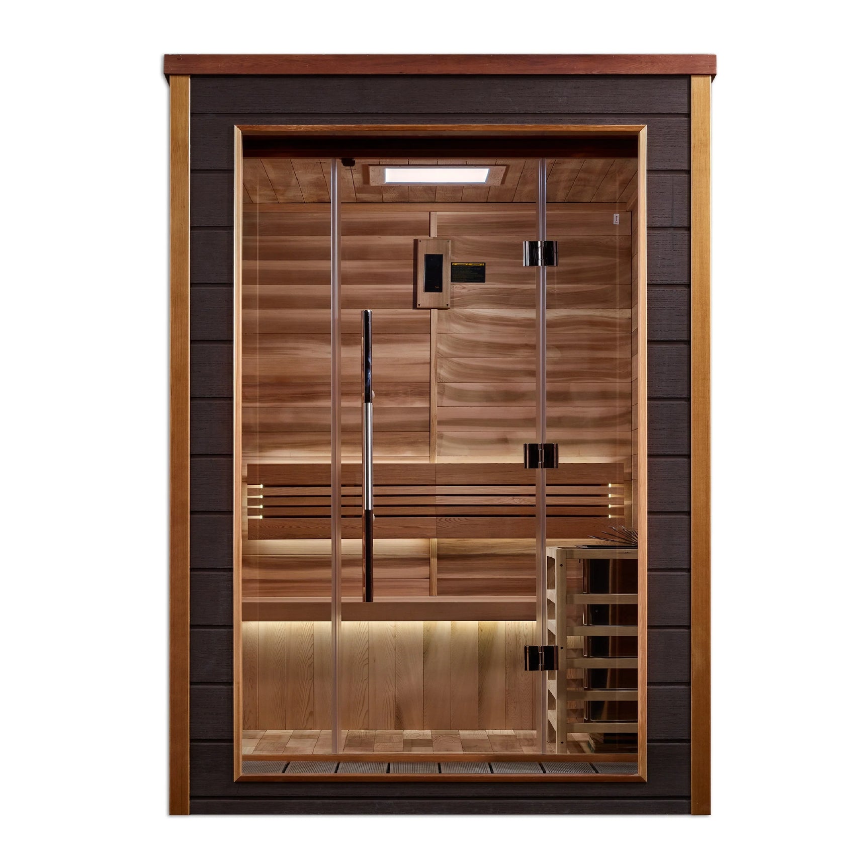 GOLDEN DESIGNS NARVIK 2 PERSON OUTDOOR-INDOOR TRADITIONAL SAUNA - CANADIAN RED CEDAR INTERIOR