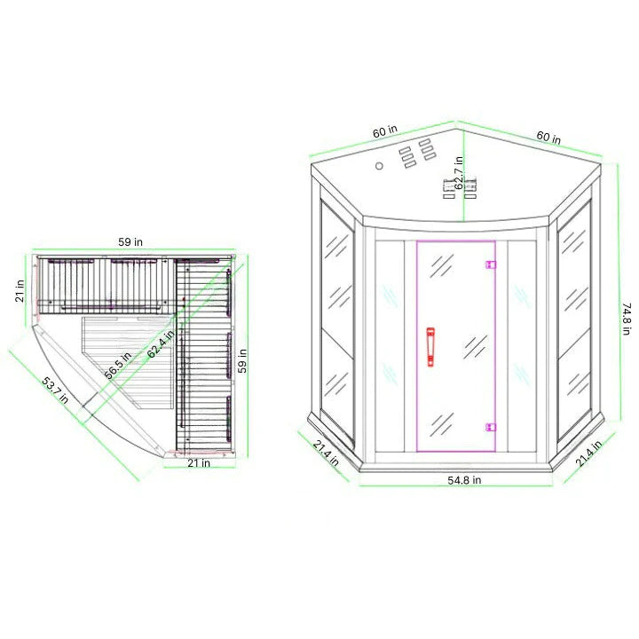 GOLDEN DESIGNS MAXXUS 3-PERSON CORNER NEAR ZERO EMF (UNDER 2MG) FAR INFRARED SAUNA (CANADIAN RED CEDAR)