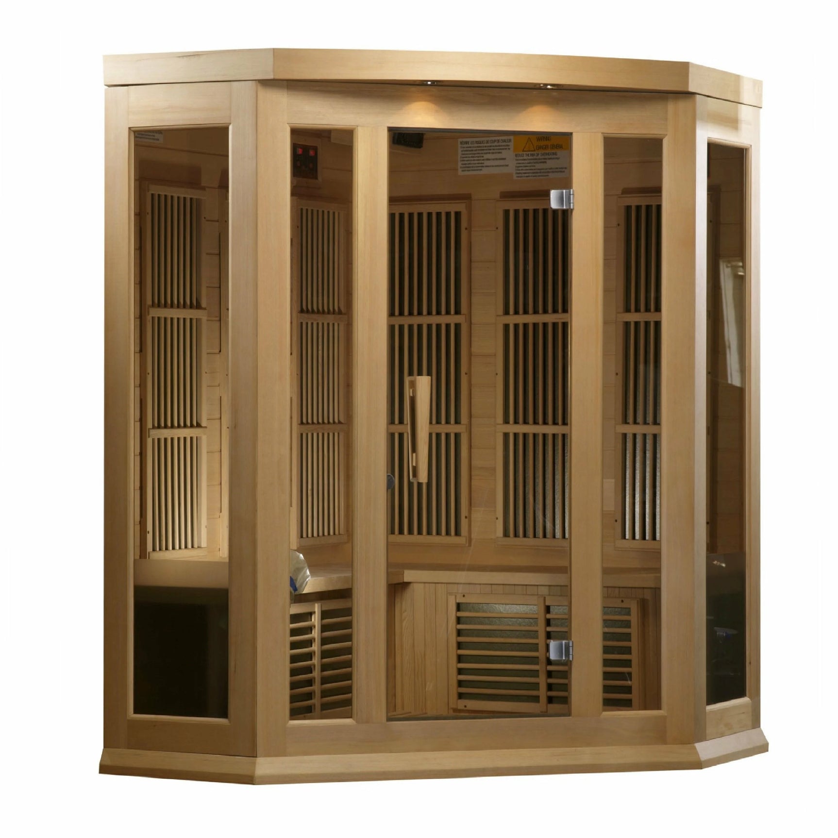 GOLDEN DESIGNS MAXXUS 3-PERSON CORNER LOW EMF (UNDER 8MG) FAR INFRARED SAUNA (CANADIAN HEMLOCK)