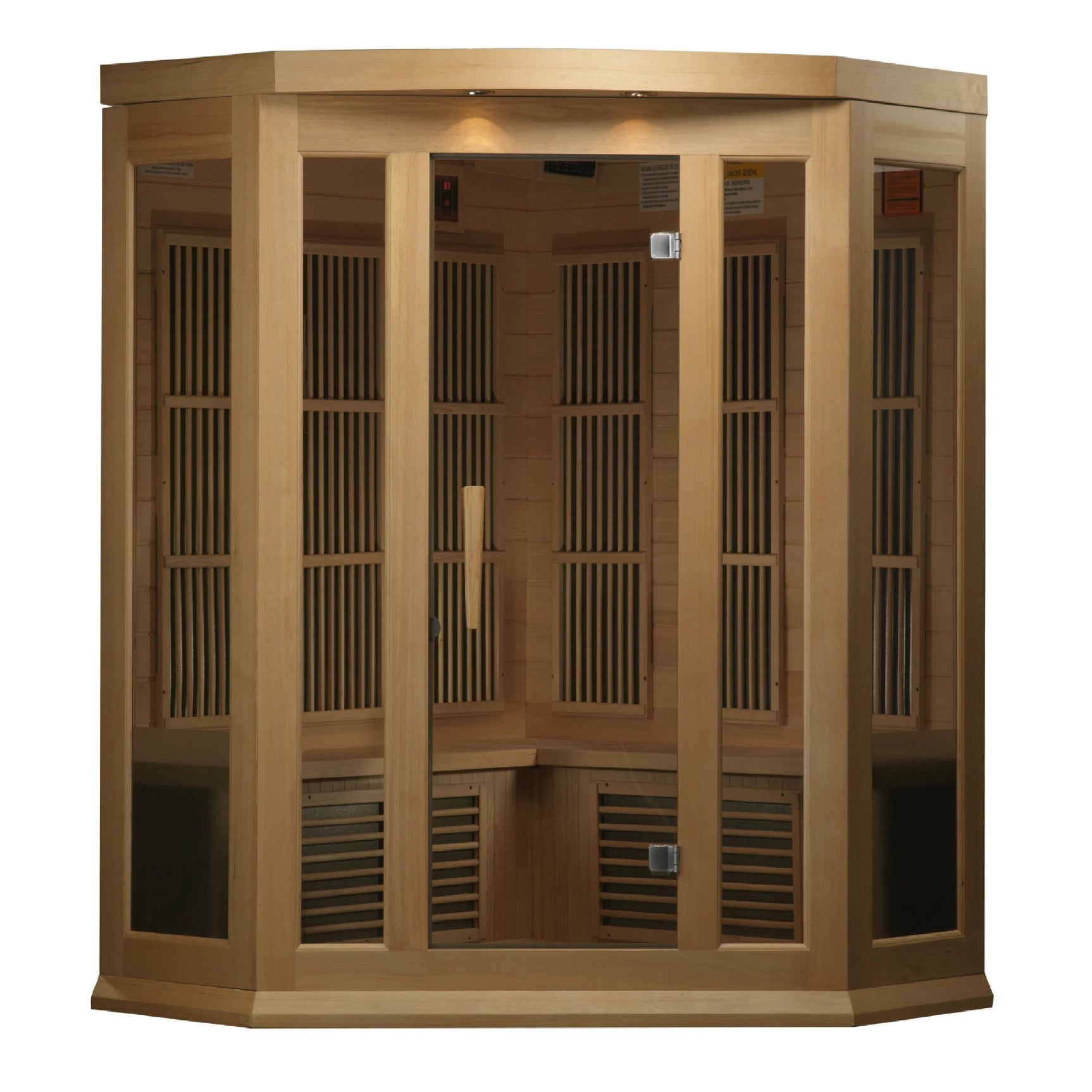 GOLDEN DESIGNS MAXXUS 3-PERSON CORNER LOW EMF (UNDER 8MG) FAR INFRARED SAUNA (CANADIAN HEMLOCK)