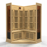 GOLDEN DESIGNS MAXXUS 3-PERSON CORNER LOW EMF (UNDER 8MG) FAR INFRARED SAUNA (CANADIAN HEMLOCK)