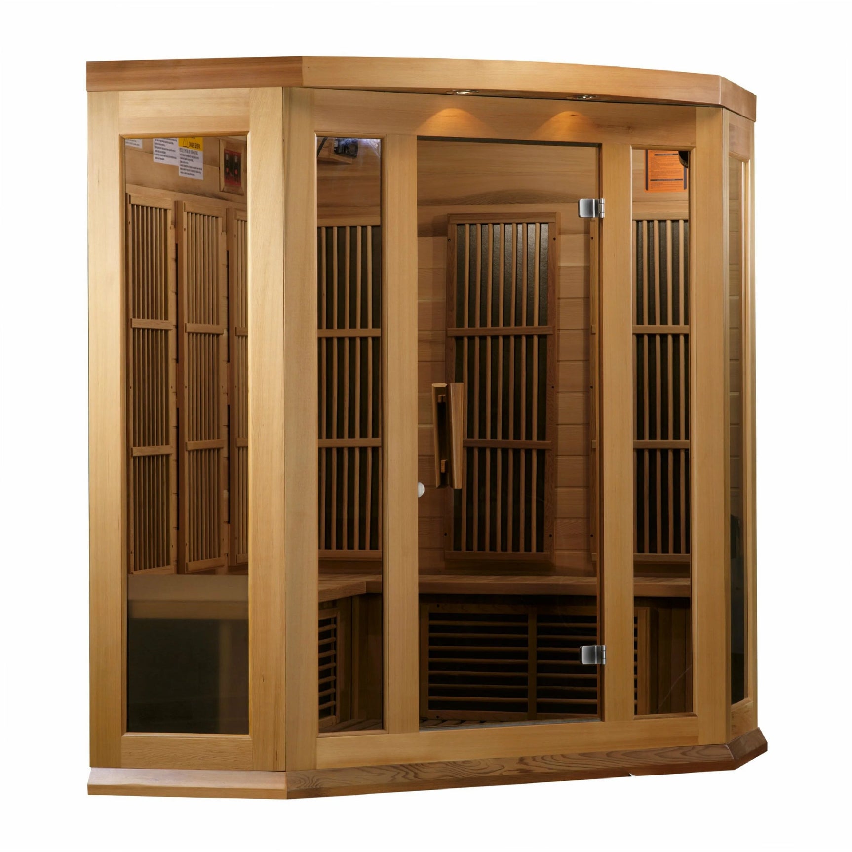 GOLDEN DESIGNS MAXXUS 3-PERSON CORNER LOW EMF (UNDER 8MG) FAR INFRARED SAUNA (CANADIAN RED CEDAR)