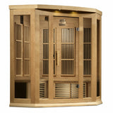 GOLDEN DESIGNS MAXXUS 3-PERSON CORNER NEAR ZERO EMF (UNDER 2MG) FAR INFRARED SAUNA (CANADIAN HEMLOCK)