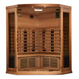 GOLDEN DESIGNS MAXXUS 3 PERSON CORNER FULL SPECTRUM INFRARED SAUNA - CANADIAN RED CEDAR